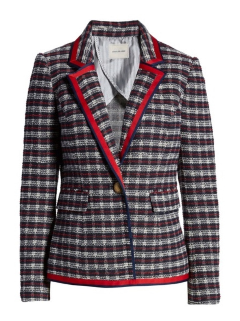 (60) NEW Court & Rowe Satin Trim Plaid Tweed Blazer Maritime Amour 20W Plus Size